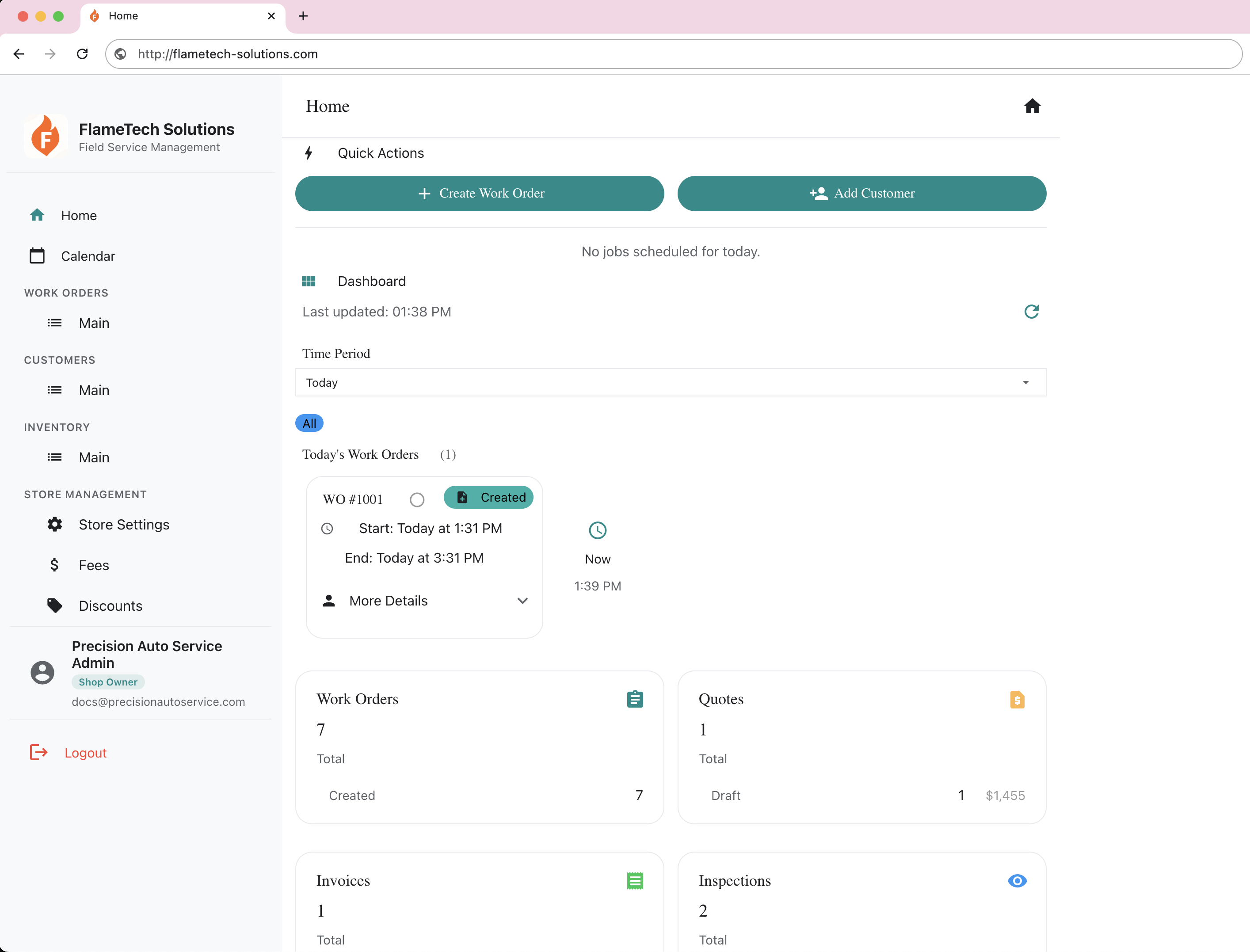 FlameTech Dashboard - Real-time work order management